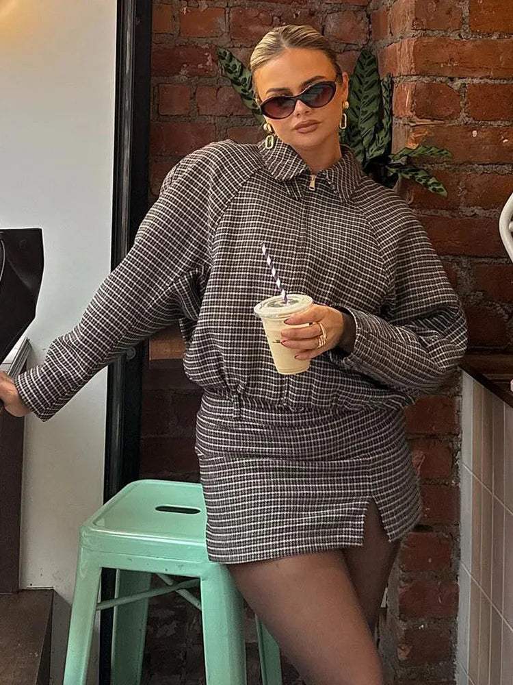 Erica Houndstooth Zip Jakke Sæt