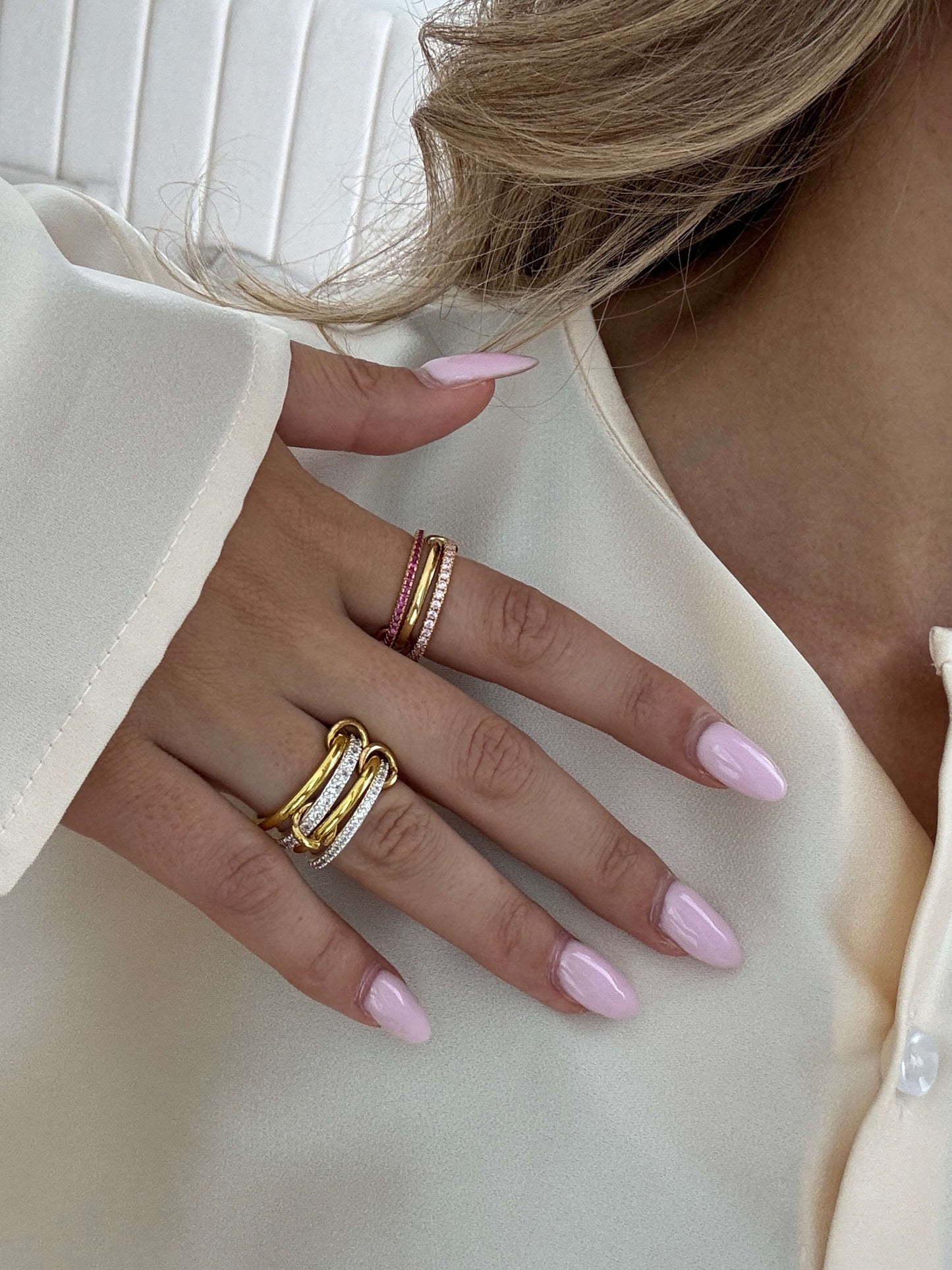 Rosy Pink Rhinestone Stablet Ring
