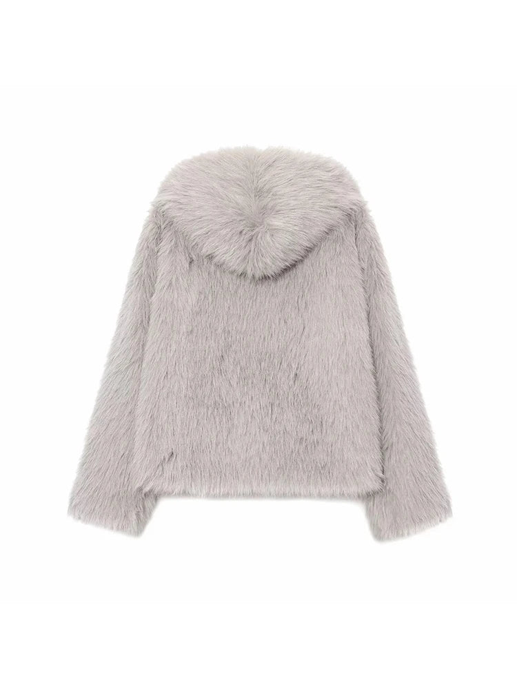 Dana Faux Fur Hooded Women's Jacket - Light Gray Winter Coat for Women 8
