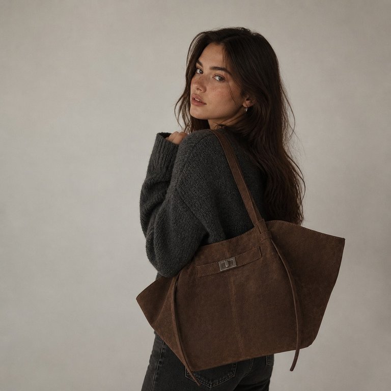 Nora Bat-Wing Suede Tote Bag