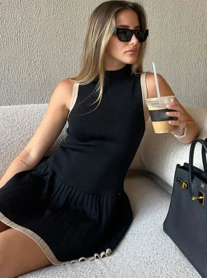 Sophie drop-waist kontraststrikket kjole