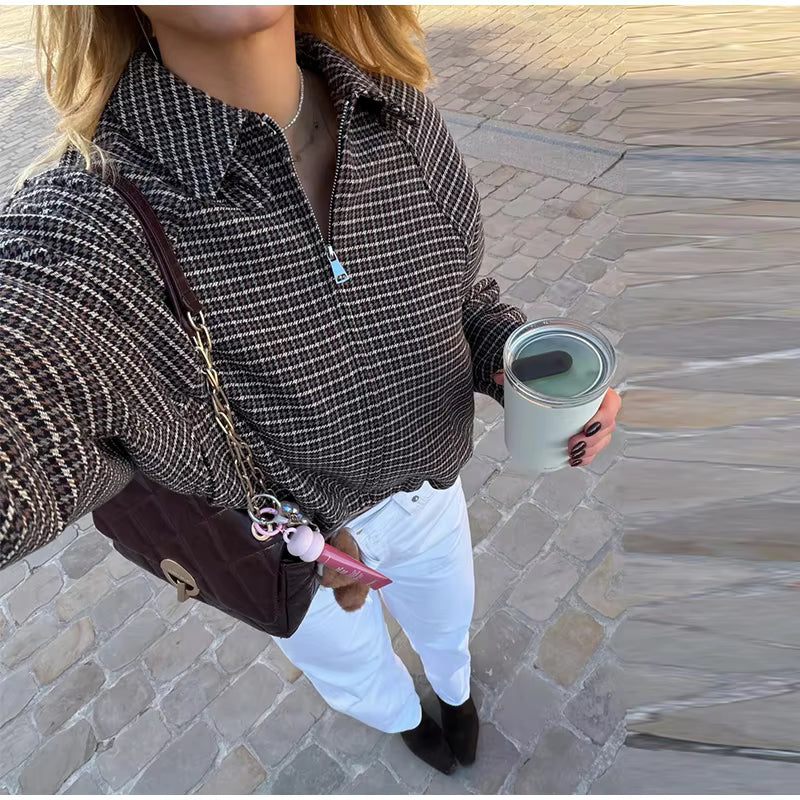 Erica Houndstooth Zip Jakke Sæt