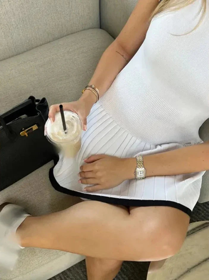 Sophie drop-waist kontraststrikket kjole