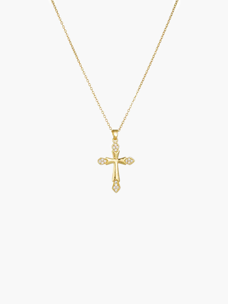 ZEYA Lucy Zircon Cross Pendant Necklace in Gold Zirconia White 3