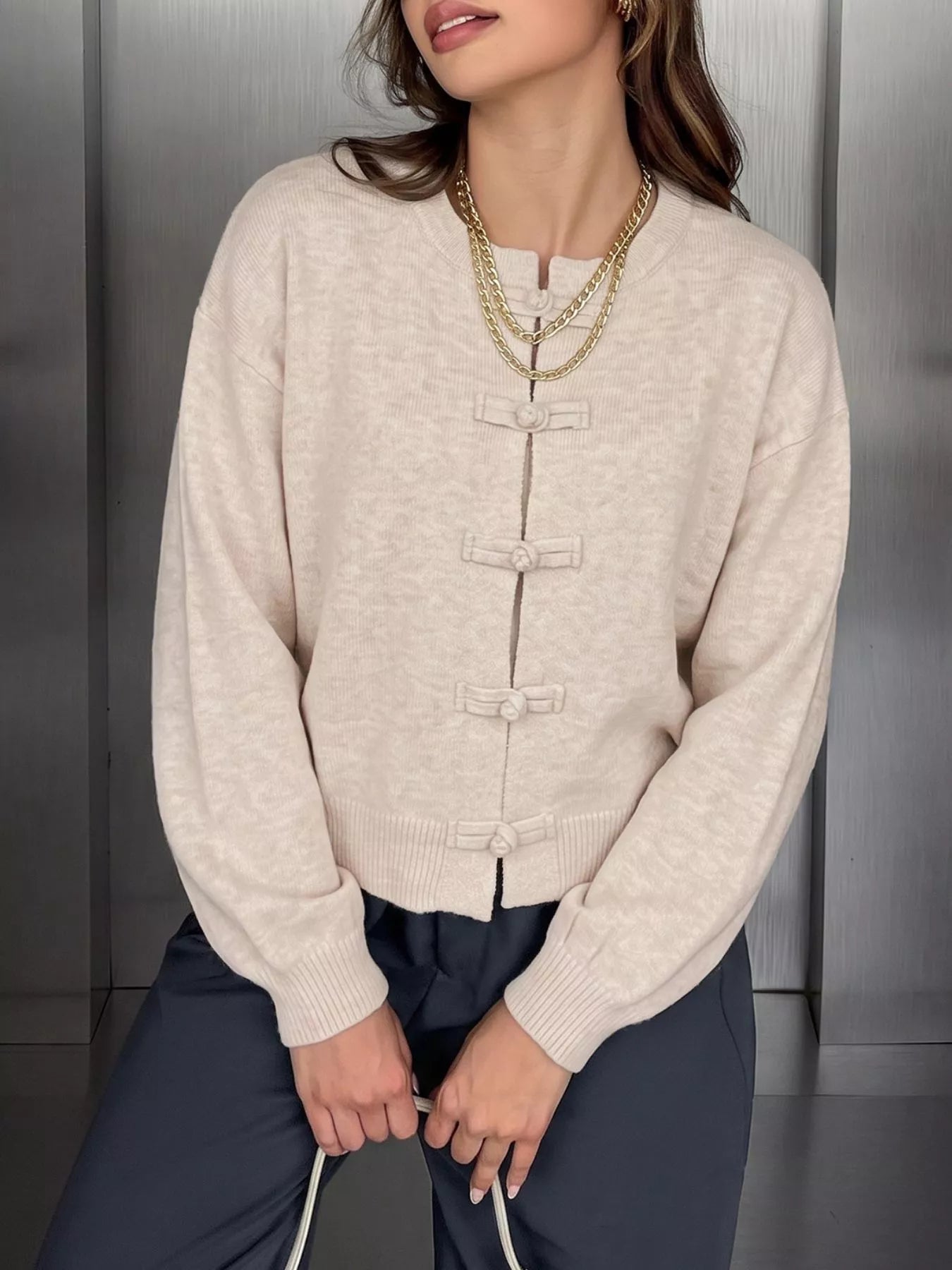 ZEYA - Angela Frog Knots Knitted Cardigan
