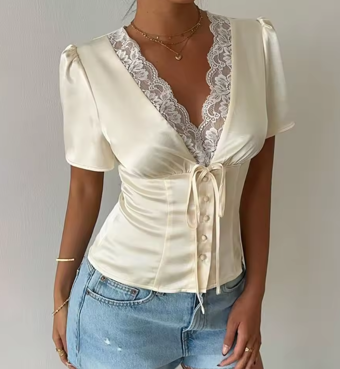 Greta satin knapbluse