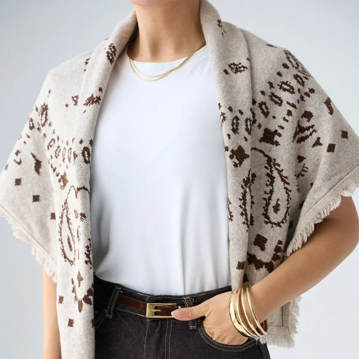 Terry Knitted Fringed Square Scarf