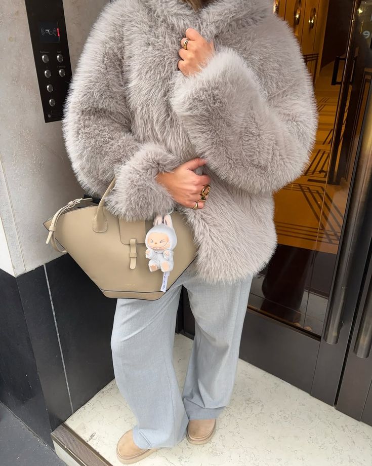 ZEYA Rebecca Faux Fur Hooded Jacket in Light Gray