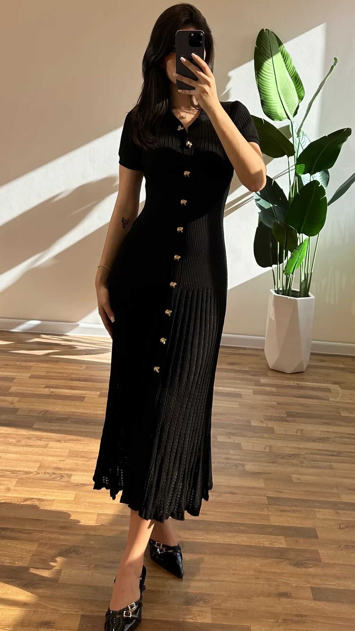 Sophia Ribbed Knit Polo Maxi Dress