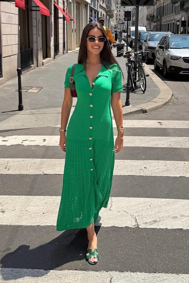 Sophia Ribbed Knit Polo Maxi Dress