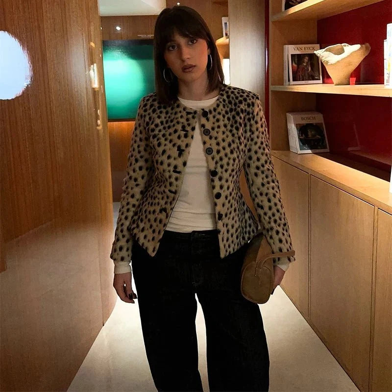 Katie Leopard Faux Fur Cropped Jakke