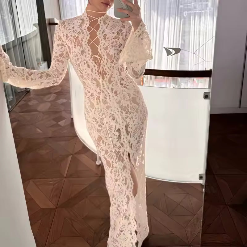 Florencia fransk blondekjole med bindebånd