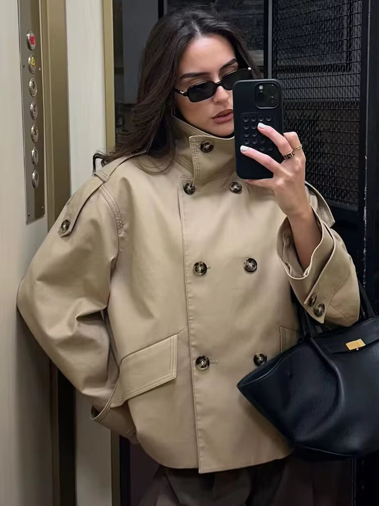 Audrey Beige Dobbelt Radet Trenchcoat