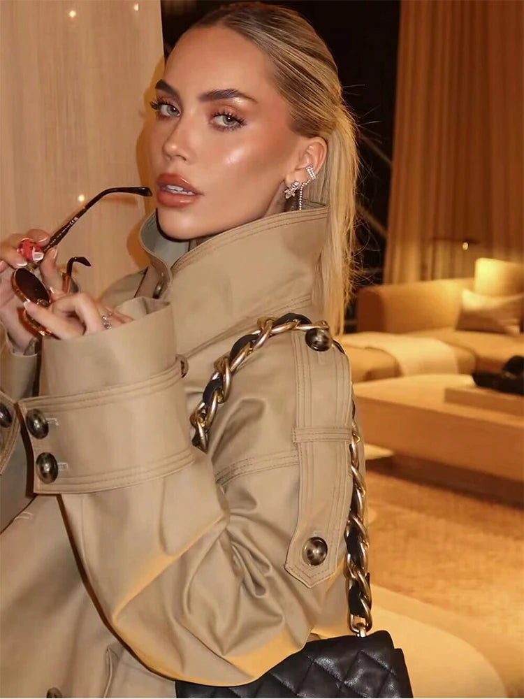 Audrey Beige Dobbelt Radet Trenchcoat