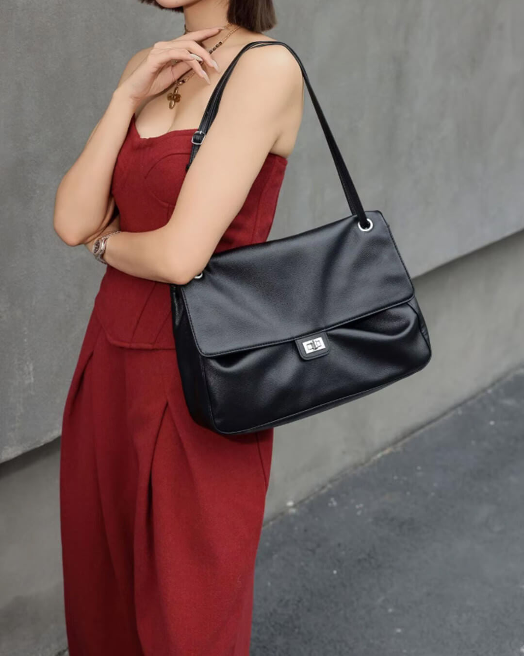 Ava Maxi Flap Leather Shoulder Bag