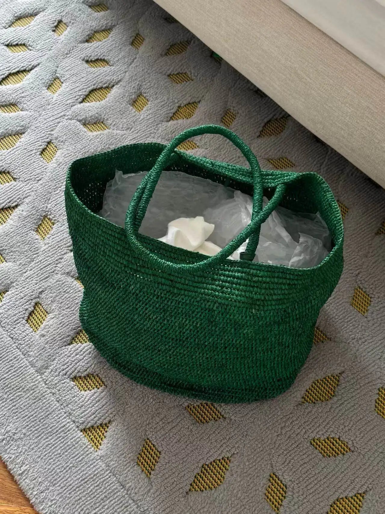 Vivienne håndvævet rattan-tote