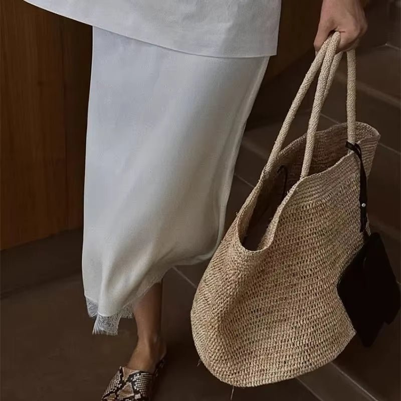 Vivienne håndvævet rattan-tote