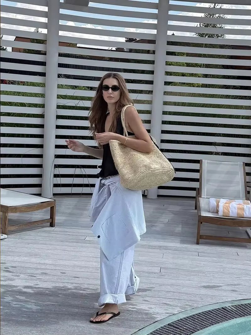 Vivienne håndvævet rattan-tote
