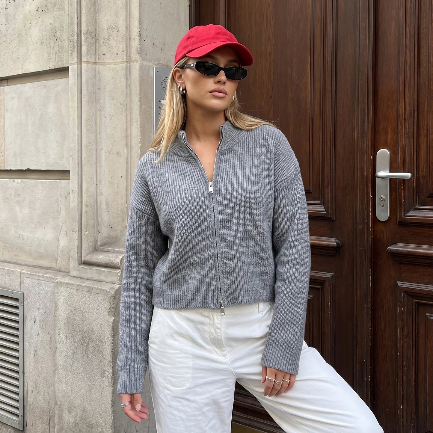 Amy Double Zip Strikcardigan