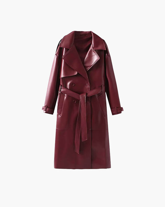 Connie trenchcoat i kunstlæder, maxi