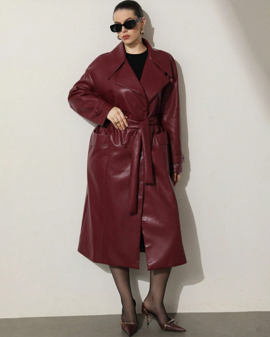 Connie trenchcoat i kunstlæder, maxi