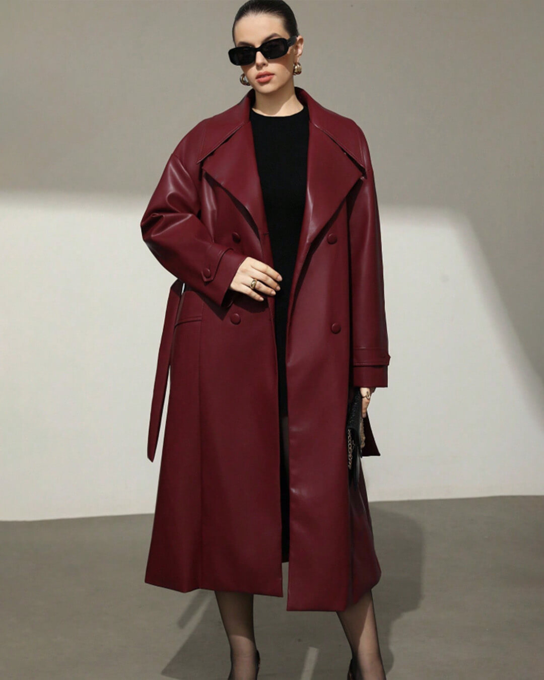 Connie trenchcoat i kunstlæder, maxi