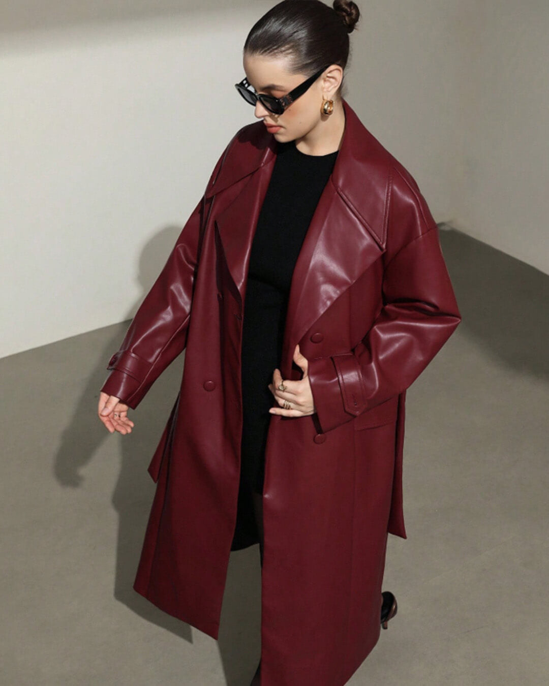 Connie trenchcoat i kunstlæder, maxi