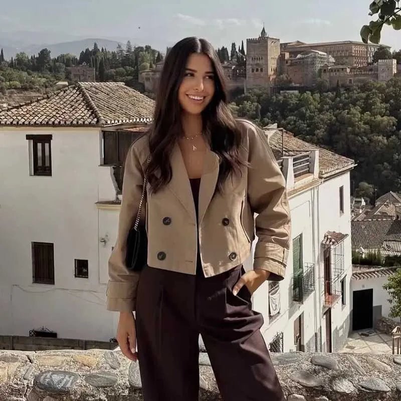 Carla Cropped Dobbelt Radet Trenchcoat