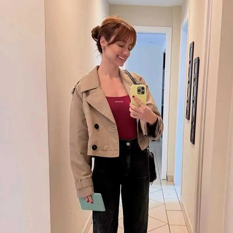 Carla Cropped Dobbelt Radet Trenchcoat