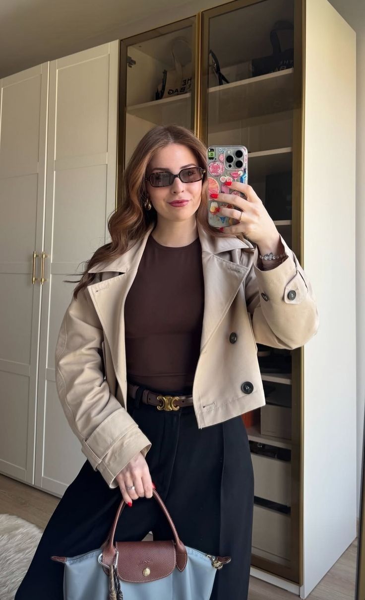 Carla Cropped Dobbelt Radet Trenchcoat