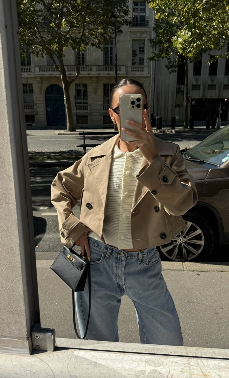 Carla Cropped Dobbelt Radet Trenchcoat