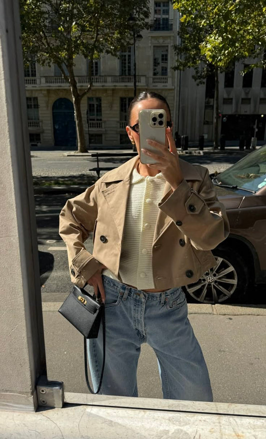 Carla Cropped Dobbelt Radet Trenchcoat
