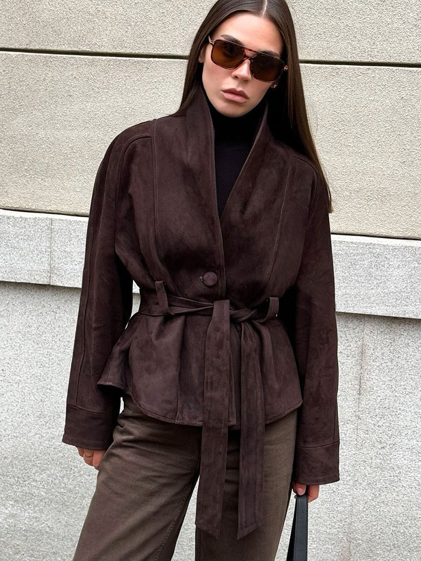 Annie Belted Suede Trench Coat
