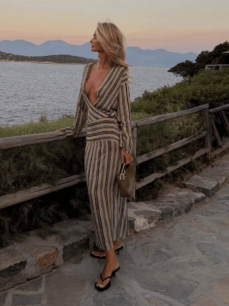 Tessa Striped V-Neck Maxi Dress