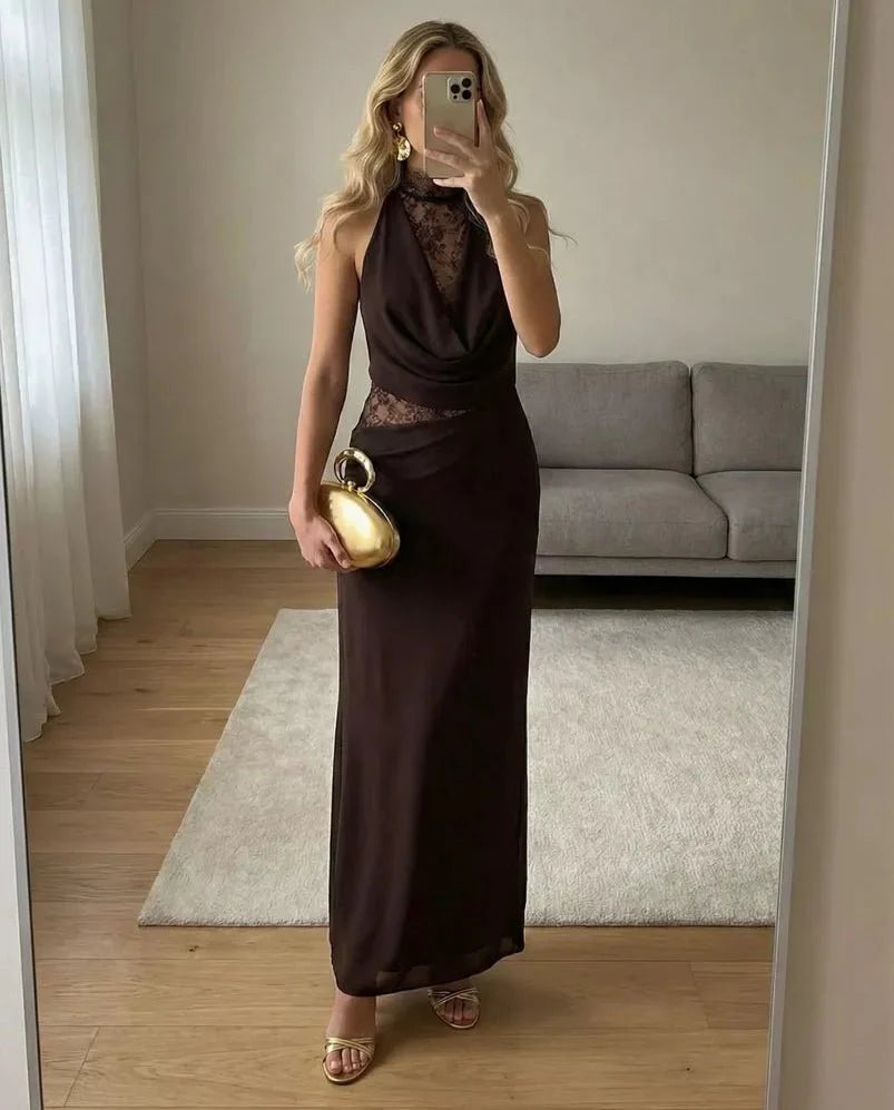 Sienna maxi-kjole i blonde med halterneck