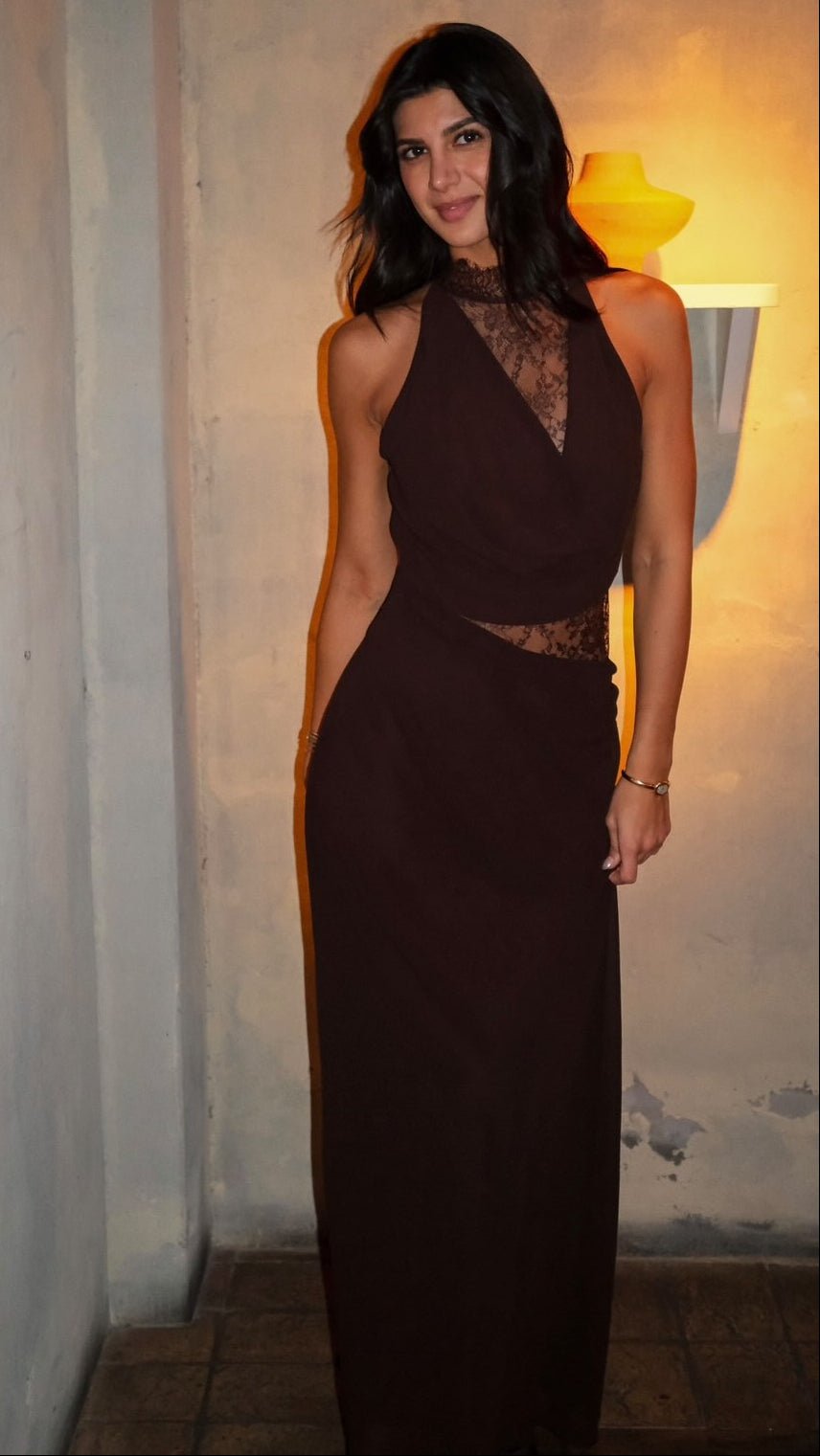 Sienna maxi-kjole i blonde med halterneck