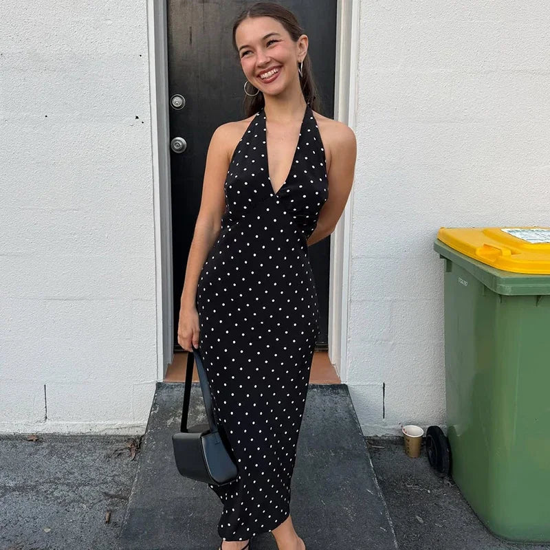 Zoe Polka Dot Halterneck Midi Kjole