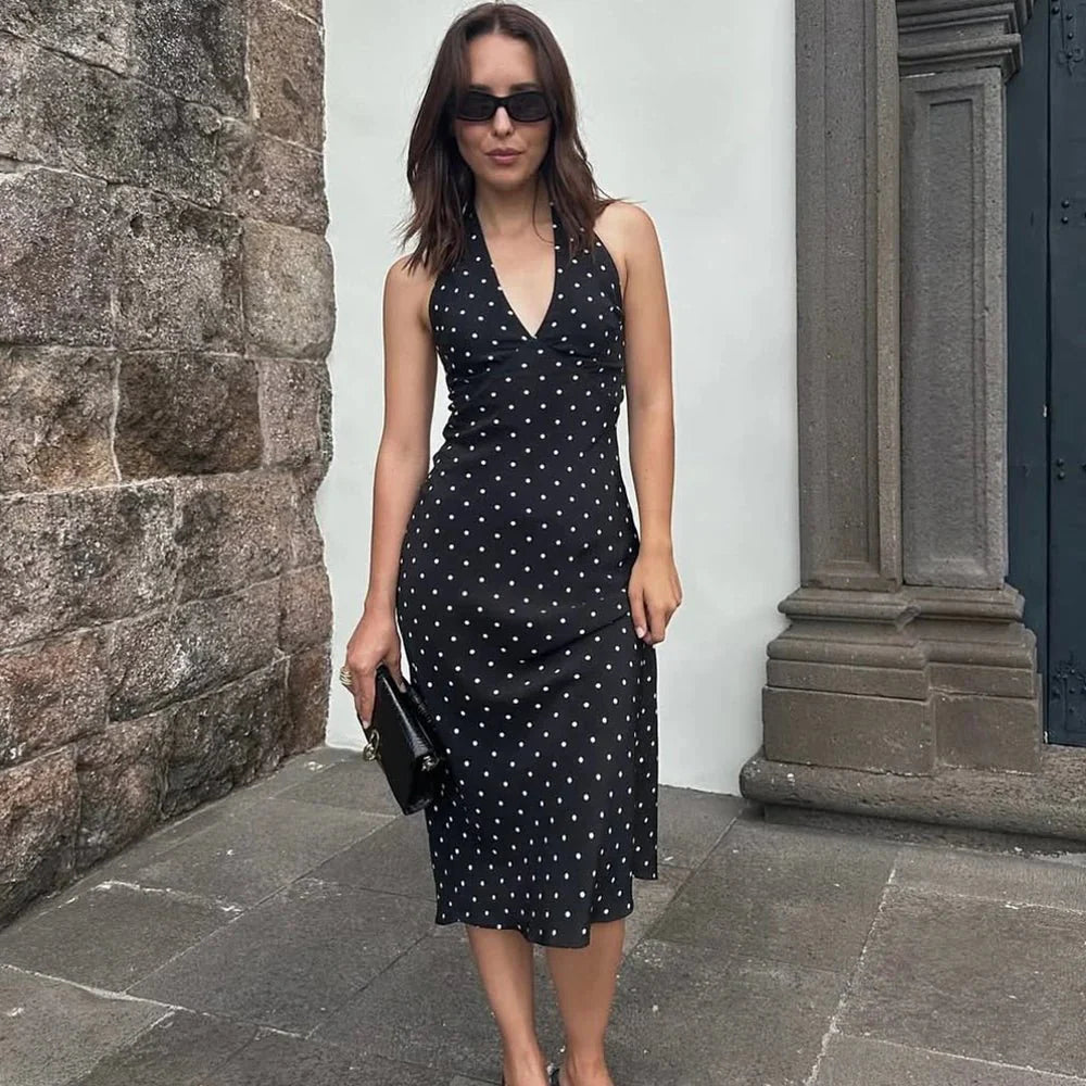 Zoe Polka Dot Halterneck Midi Kjole