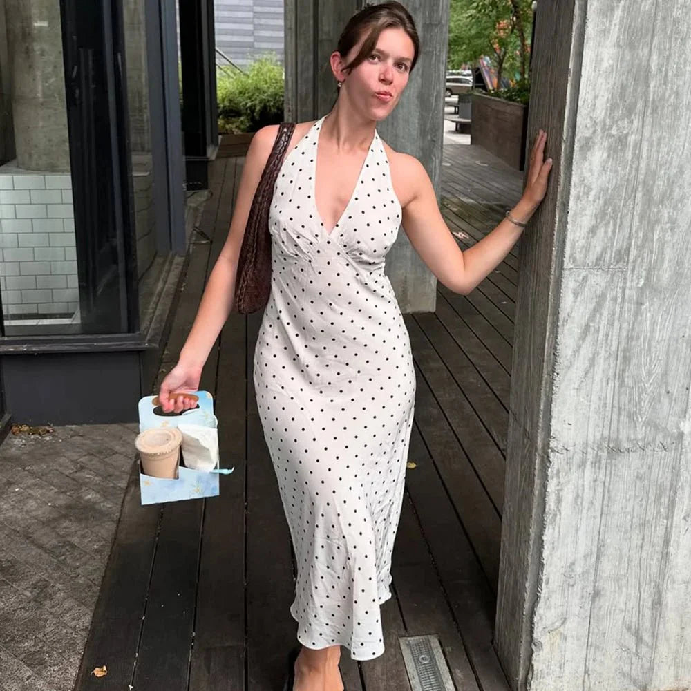 Zoe Polka Dot Halterneck Midi Kjole