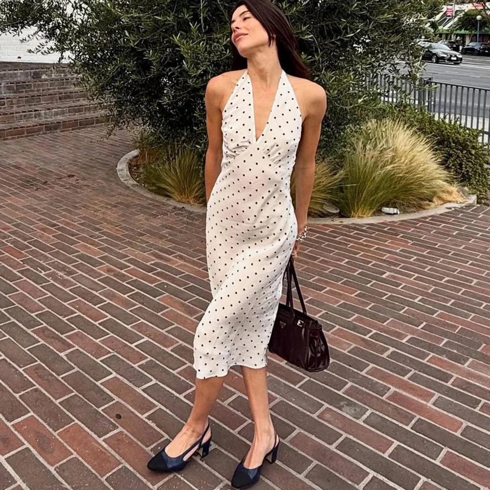Zoe Polka Dot Halterneck Midi Kjole