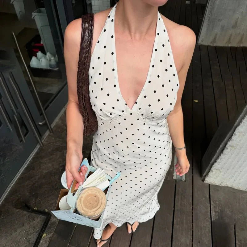 Zoe Polka Dot Halterneck Midi Kjole