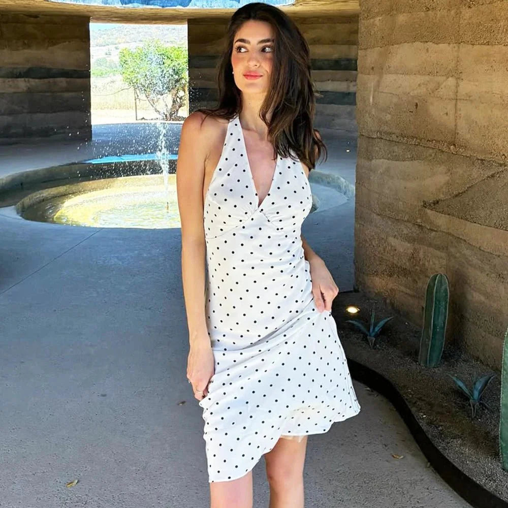 Zoe Polka Dot Halterneck Midi Kjole