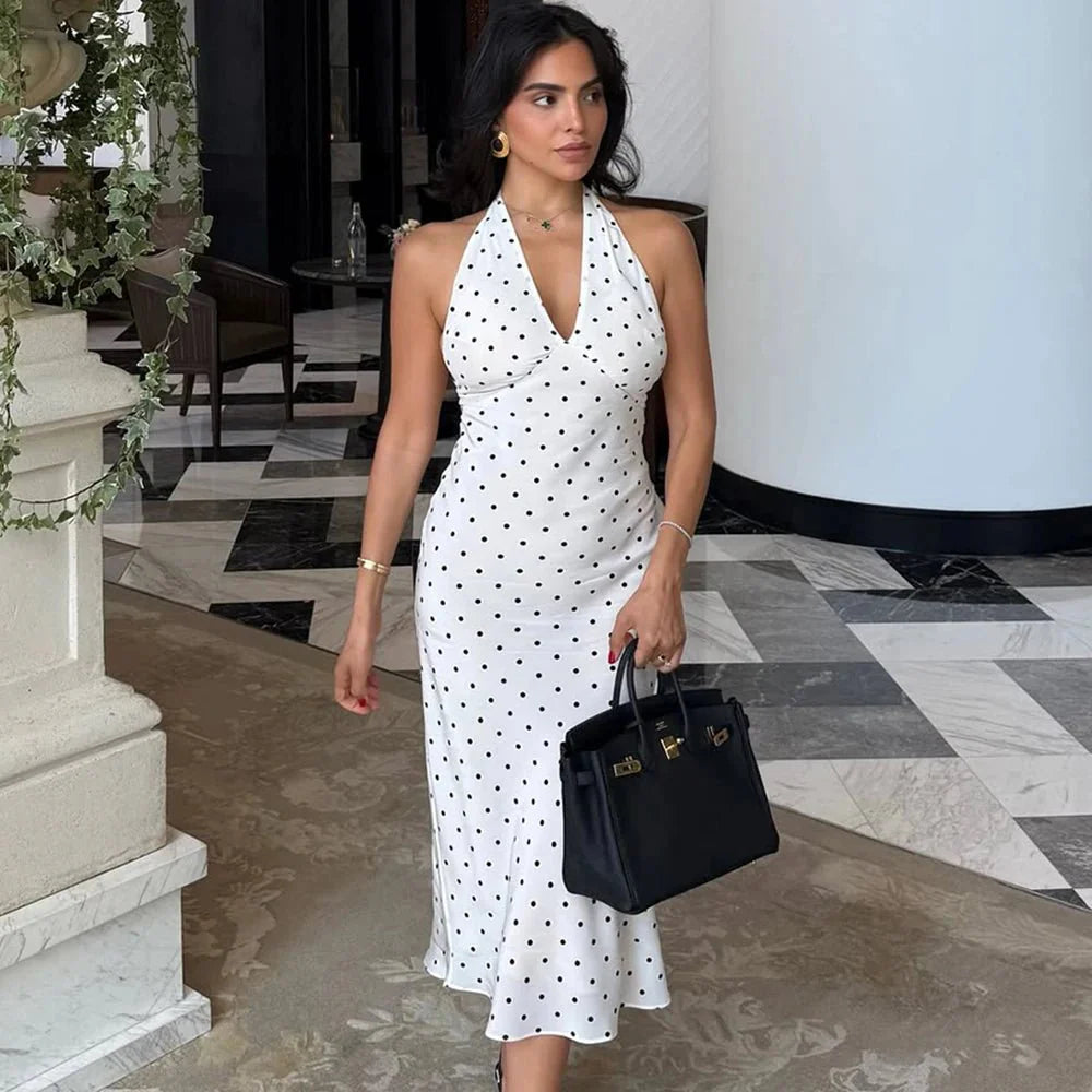 Zoe Polka Dot Halterneck Midi Kjole
