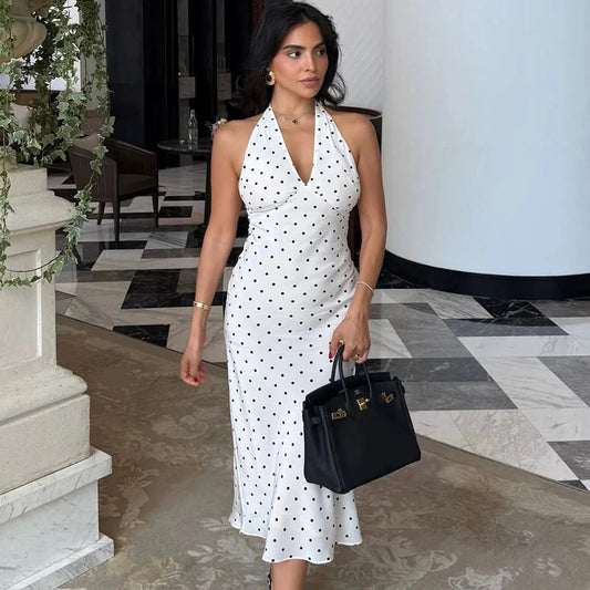 Zoe Polka Dot Halterneck Midi Kjole
