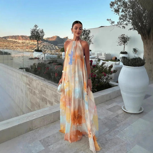 Megan maxikjole med halterneck og snøre
