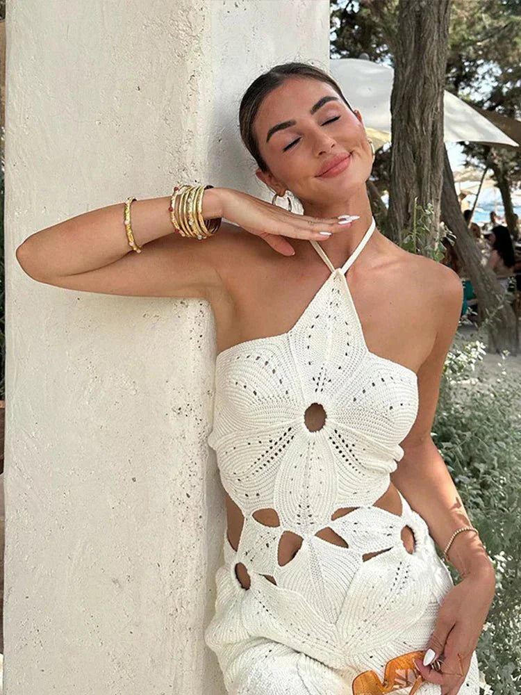 Lorna hæklet mini-kjole med halterneck