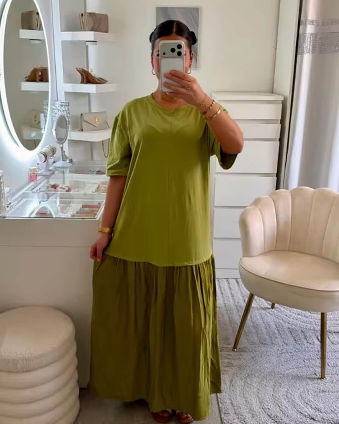Amybeth Pleated Patchwork Midi Dress