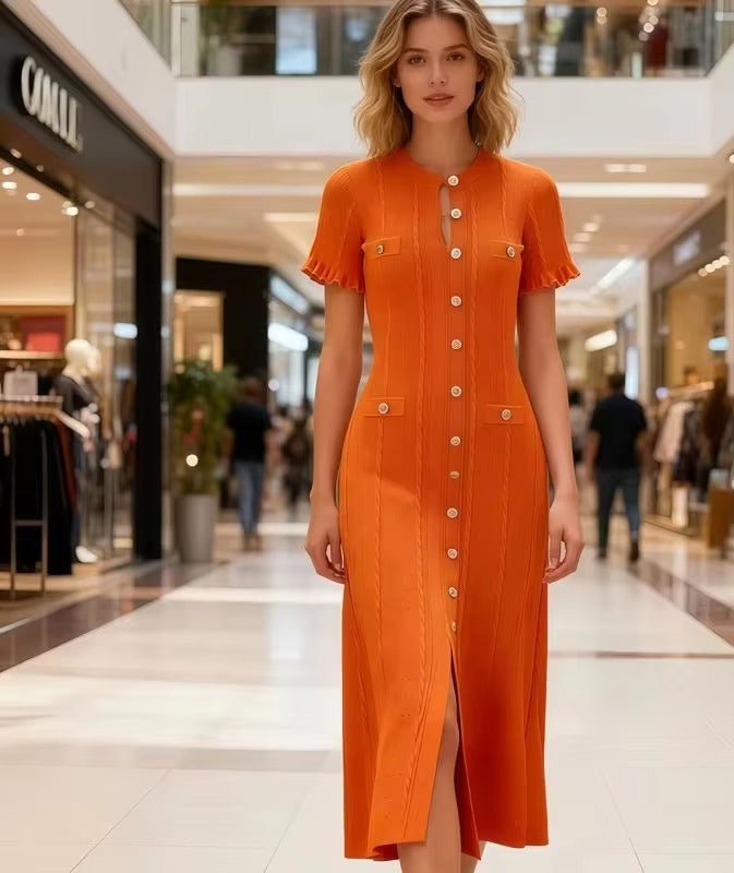 Margot strikket midi-kjole med knapper foran