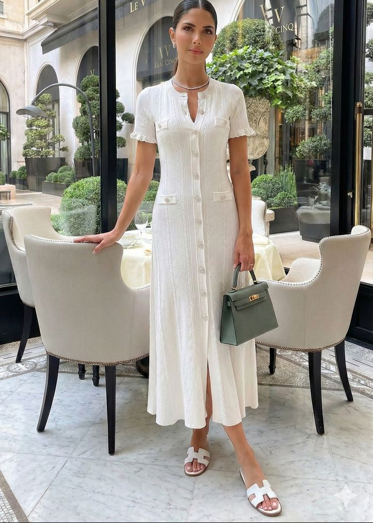 Margot strikket midi-kjole med knapper foran