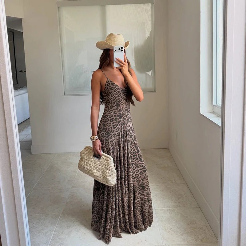 Lara maxi kjole med leopardprint